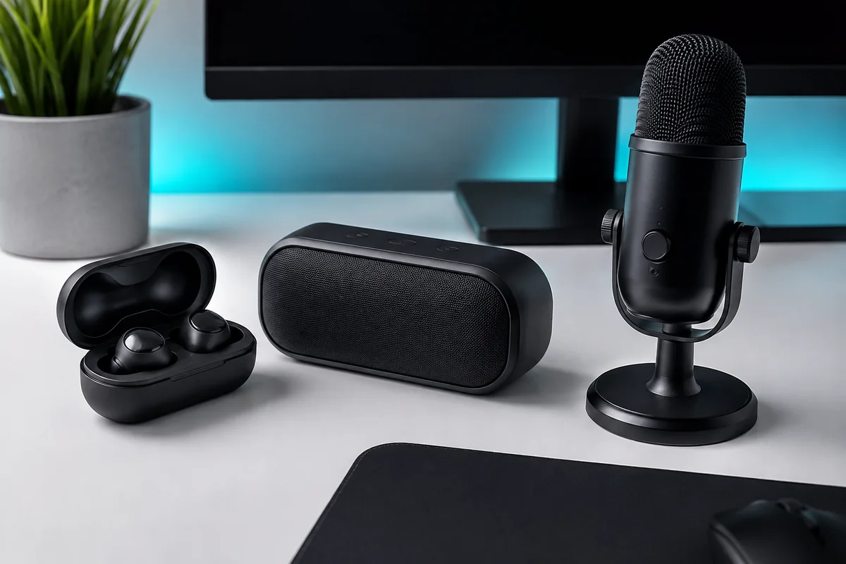 Photorealistic earbuds, speaker and microphone accessories for Umar InfoTech Pakistan