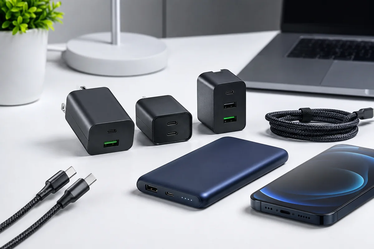 Photorealistic chargers, cables and power bank for Umar InfoTech Pakistan